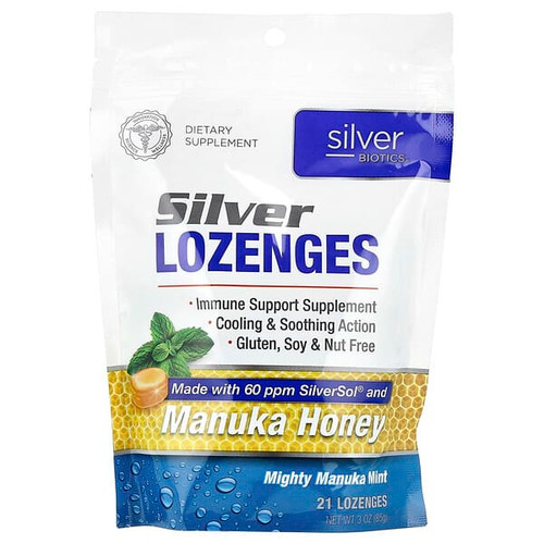 <img alt="American Biotech Labs, Silver Lozenges, Mighty Manuka Mint, 21 Lozenges, 3 oz (85 g)" title="American Biotech Labs, Silver Lozenges, Mighty Manuka Mint, 21 Lozenges, 3 oz (85 g),831060004901"