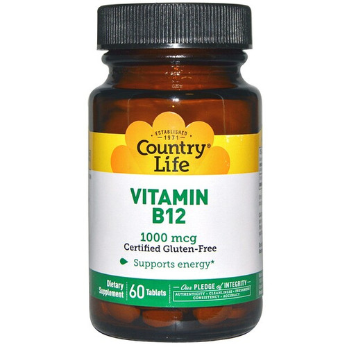 <img alt="Country Life, Vitamin B12, 1000 mcg, 60 Tablets" title="Country Life, Vitamin B12, 1000 mcg, 60 Tablets,015794062912"