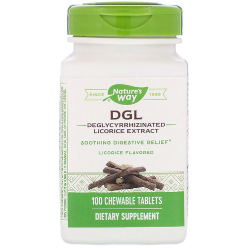 <img alt="Natures Way, DGL, Deglycyrrhizinated Licorice Extract, Licorice Flavored, 100 Chewable Tablets" title="Natures Way, DGL, Deglycyrrhizinated Licorice Extract, Licorice Flavored, 100 Chewable Tablets,763948090013"
