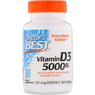 <img alt="Doctors Best, Vitamin D3, 125 mcg (5000 IU), 360 Softgels" title="Doctors Best, Vitamin D3, 125 mcg (5000 IU), 360 Softgels,753950002500"
