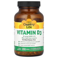 <img alt="Country Life, Vitamin D3, 25 mcg (1,000 I.U.), 200 Softgels" title="Country Life, Vitamin D3, 25 mcg (1,000 I.U.), 200 Softgels,015794058069"
