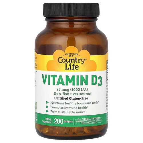 <img alt="Country Life, Vitamin D3, 25 mcg (1,000 I.U.), 200 Softgels" title="Country Life, Vitamin D3, 25 mcg (1,000 I.U.), 200 Softgels,015794058069"