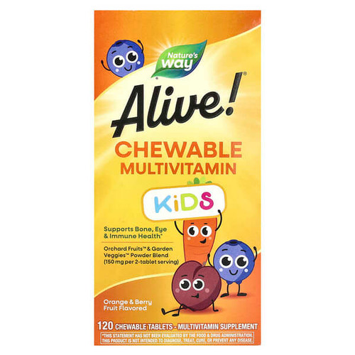 <img alt="Natures Way, Alive Kids, Chewable Multivitamin, Ages 2+, Orange & Berry Fruit, 120 Chewable Tablets" title="Natures Way, Alive Kids, Chewable Multivitamin, Ages 2+, Orange & Berry Fruit, 120 Chewable Tablets,033674157862"