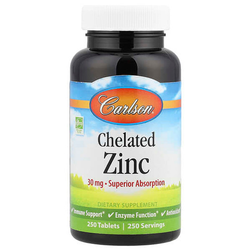<img alt="Carlson, Chelated Zinc, 30 mg, 250 Tablets" title="Carlson, Chelated Zinc, 30 mg, 250 Tablets,088395057724"