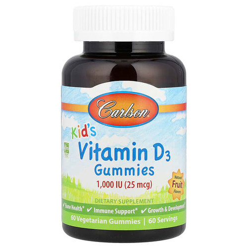 <img alt="Carlson, Kids, Vitamin D3 Gummies, Natural Fruit, 25 mcg (1,000 IU), 60 Vegetarian Gummies" title="Carlson, Kids, Vitamin D3 Gummies, Natural Fruit, 25 mcg (1,000 IU), 60 Vegetarian Gummies,088395494307"