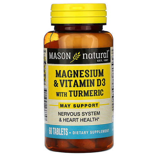 <img alt="Mason Natural, Magnesium & Vitamin D3 with Turmeric, 60 Tablets" title="Mason Natural, Magnesium & Vitamin D3 with Turmeric, 60 Tablets,311845166357"