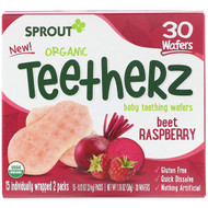 3 PACK of Sprout Organic, Teetherz, Baby Teething Wafers, Beet Raspberry, 30 Wafers