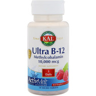 KAL, Ultra B-12 Methylcobalamin ActivMelt, Raspberry Flavor, 10,000 mcg, 30 Micro Tablets