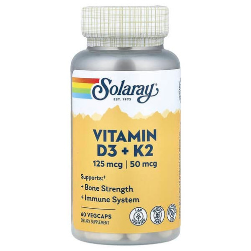 <img alt="Solaray, Vitamin D3 + K2, 60 VegCaps" title="Solaray, Vitamin D3 + K2, 60 VegCaps,076280385847"