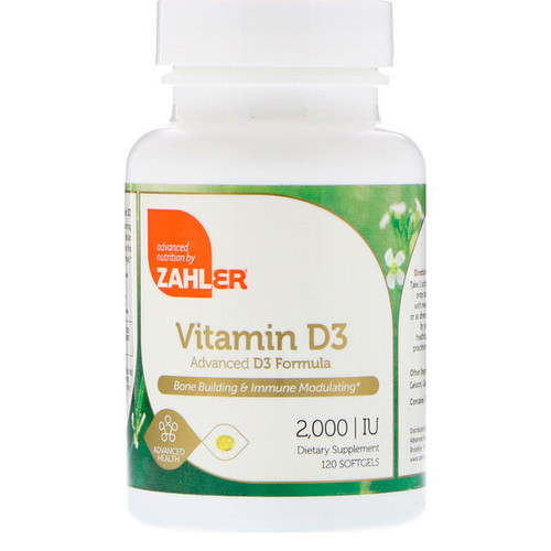 <img alt="Zahler, Vitamin D3, Advanced D3 Formula, 2,000 IU, 120 Softgels" title="Zahler, Vitamin D3, Advanced D3 Formula, 2,000 IU, 120 Softgels,848998000394"