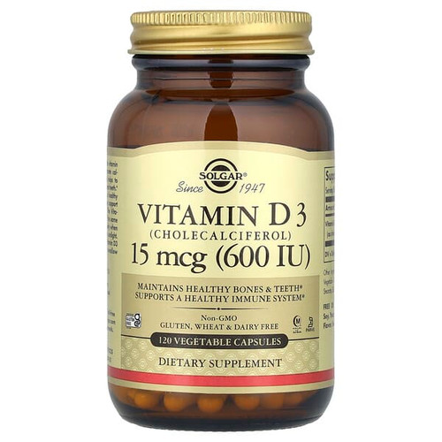 <img alt="Solgar, Vitamin D3 (Cholecalciferol), 15 mcg (600 IU), 120 Vegetable Capsules" title="Solgar, Vitamin D3 (Cholecalciferol), 15 mcg (600 IU), 120 Vegetable Capsules,033984033191"