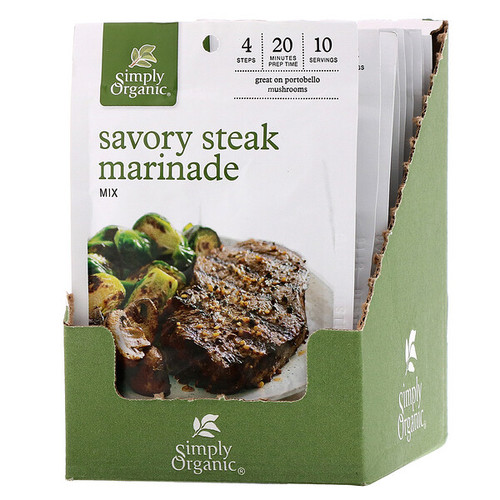 <img alt="Simply Organic, Savory Steak Marinade Mix, 12 Packets, 0.70 oz (20 g) Each" title="Simply Organic, Savory Steak Marinade Mix, 12 Packets, 0.70 oz (20 g) Each,089836157683"