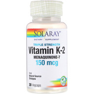 <img alt="Solaray, Triple Strength Vitamin K-2 Menaquinone-7, 150 mcg, 30 Vegetarian Capsules" title="Solaray, Triple Strength Vitamin K-2 Menaquinone-7, 150 mcg, 30 Vegetarian Capsules,076280278774"