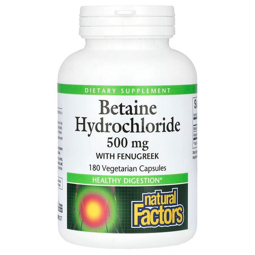 <img alt="Natural Factors, Betaine Hydrochloride with Fenugreek, 500 mg, 180 Vegetarian Capsules" title="Natural Factors, Betaine Hydrochloride with Fenugreek, 500 mg, 180 Vegetarian Capsules,068958017211"