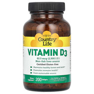 <img alt="Country Life, Vitamin D3, 62.5 mcg (2,500 I.U.), 200 Softgels" title="Country Life, Vitamin D3, 62.5 mcg (2,500 I.U.), 200 Softgels,015794058052"