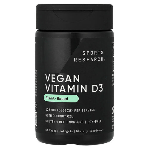 <img alt="Sports Research, Vegan Vitamin D3, 125 mcg (5,000 IU), 60 Veggie Softgels" title="Sports Research, Vegan Vitamin D3, 125 mcg (5,000 IU), 60 Veggie Softgels,023249011491"