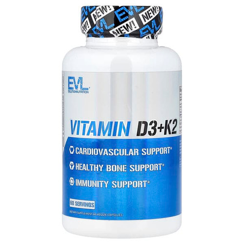 <img alt="EVLution Nutrition, Vitamin D3+K2, 60 Veggie Capsules" title="EVLution Nutrition, Vitamin D3+K2, 60 Veggie Capsules,818901022904"
