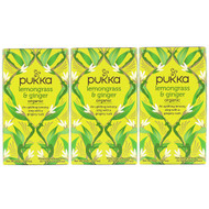 Pukka Herbs, Organic Lemongrass & Ginger, Caffeine-Free, 3 Pack, 20 Herbal Tea Sachets Each