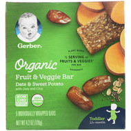 3 PACK of Gerber, Organic Fruit & Veggie Bar, 12+ months, Date & Sweet Potato, 5 Individually Wrapped Bars, 4.2 oz (120 g)