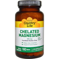 <img alt="Country Life, Chelated Magnesium, 250 mg, 180 Tablets" title="Country Life, Chelated Magnesium, 250 mg, 180 Tablets,015794026860"