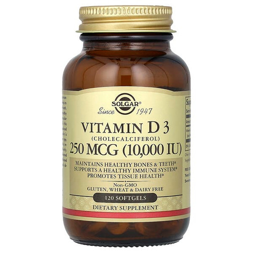 <img alt="Solgar, Vitamin D3 (Cholecalciferol), 250 mcg (10,000 IU), 120 Softgels" title="Solgar, Vitamin D3 (Cholecalciferol), 250 mcg (10,000 IU), 120 Softgels,033984358720"