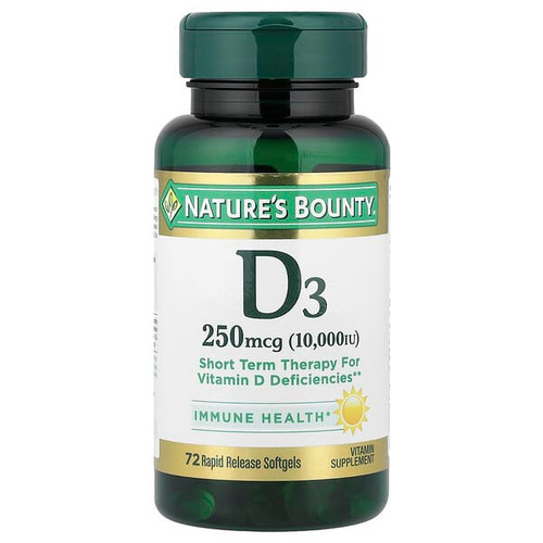 <img alt="Natures Bounty, Vitamin D3, 250 mcg (10,000 IU), 72 Rapid Release Softgels" title="Natures Bounty, Vitamin D3, 250 mcg (10,000 IU), 72 Rapid Release Softgels,074312358739"