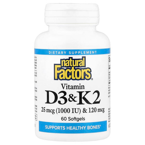 <img alt="Natural Factors, Vitamin D3 & K2, 25 mcg (1,000 IU) & 120 mcg, 60 Softgels" title="Natural Factors, Vitamin D3 & K2, 25 mcg (1,000 IU) & 120 mcg, 60 Softgels,068958012926"