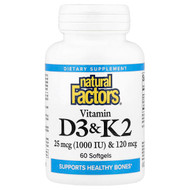<img alt="Natural Factors, Vitamin D3 & K2, 25 mcg (1,000 IU) & 120 mcg, 60 Softgels" title="Natural Factors, Vitamin D3 & K2, 25 mcg (1,000 IU) & 120 mcg, 60 Softgels,068958012926"