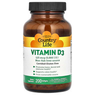 <img alt="Country Life, Vitamin D3, 125 mcg (5,000 IU), 200 Softgels" title="Country Life, Vitamin D3, 125 mcg (5,000 IU), 200 Softgels,015794058083"