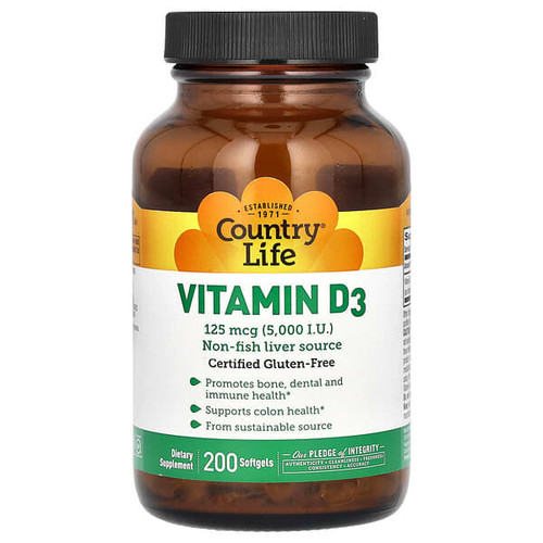 <img alt="Country Life, Vitamin D3, 125 mcg (5,000 IU), 200 Softgels" title="Country Life, Vitamin D3, 125 mcg (5,000 IU), 200 Softgels,015794058083"