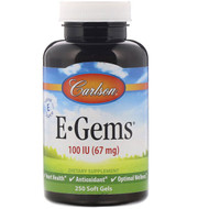 <img alt="Carlson Labs, E-Gems, 100 IU (67 mg), 250 Softgels" title="Carlson Labs, E-Gems, 100 IU (67 mg), 250 Softgels,088395003127"