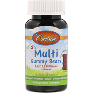 3 PACK of Carlson Labs, Kids Multi Gummy Bears, Natural Raspberry Flavor, 30 Vegetarian Gummies