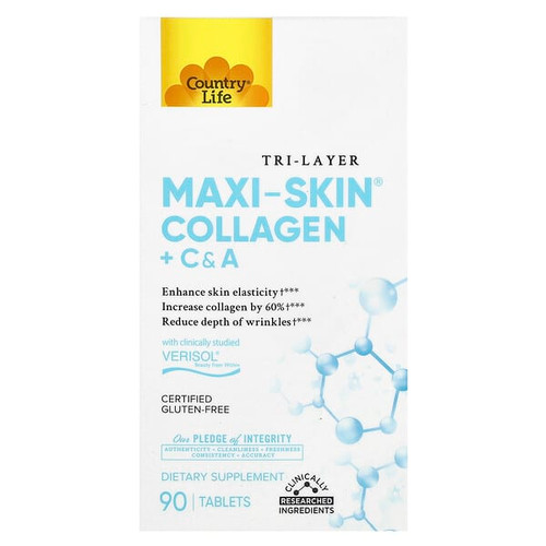 <img alt="Country Life, Tri Layer Maxi-Skin, Collagen + C&A, 90 Tablets" title="Country Life, Tri Layer Maxi-Skin, Collagen + C&A, 90 Tablets,015794050605"