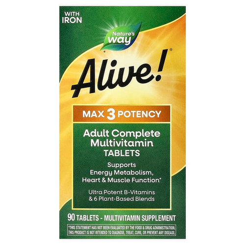 <img alt="Natures Way, Alive Max3 Potency, Adult Complete Multivitamin, With Iron, 90 Tablets" title="Natures Way, Alive Max3 Potency, Adult Complete Multivitamin, With Iron, 90 Tablets,033674149270"