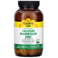 <img alt="Country Life, Target-Mins, Calcium Magnesium Zinc, 1000 mg / 500 mg / 25 mg, 180 Tablets" title="Country Life, Target-Mins, Calcium Magnesium Zinc, 1000 mg / 500 mg / 25 mg, 180 Tablets,015794024910"