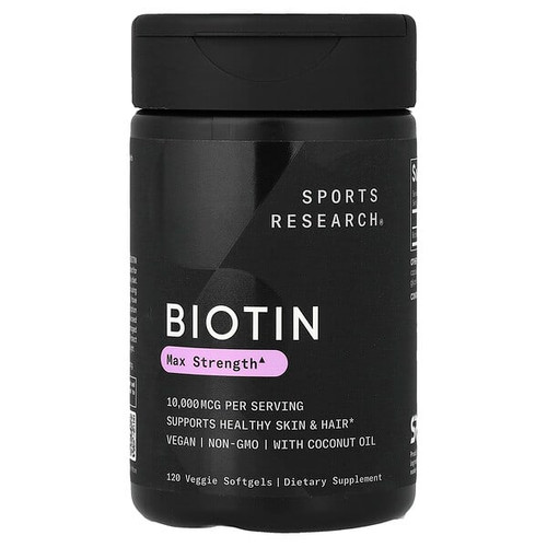 <img alt="Sports Research, Biotin, 10,000 mcg, 120 Veggie Softgels" title="Sports Research, Biotin, 10,000 mcg, 120 Veggie Softgels,023249010159"