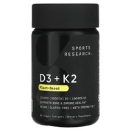 <img alt="Sports Research, D3 + K2, Plant Based, 125 mcg-100 mcg, 60 Veggie Softgels" title="Sports Research, D3 + K2, Plant Based, 125 mcg-100 mcg, 60 Veggie Softgels,023249011347"