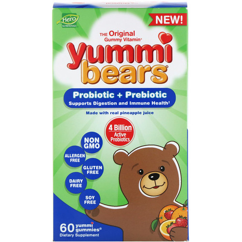 <img alt="Hero Nutritional Products, Yummi Bears, Probiotic + Prebiotic, Natural Strawberry and Orange Flavors, 60 Yummi Gummies" title="Hero Nutritional Products, Yummi Bears, Probiotic + Prebiotic, Natural Strawberry and Orange Flavors, 60 Yummi Gummies,613098683767"