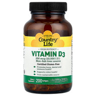 <img alt="Country Life, Vitamin D3, High Potency , 250 mcg (10,000 IU), 200 Softgels" title="Country Life, Vitamin D3, High Potency , 250 mcg (10,000 IU), 200 Softgels,015794058168"