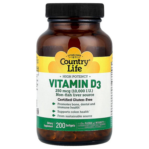 <img alt="Country Life, Vitamin D3, High Potency , 250 mcg (10,000 IU), 200 Softgels" title="Country Life, Vitamin D3, High Potency , 250 mcg (10,000 IU), 200 Softgels,015794058168"