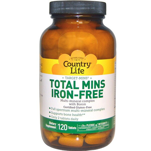 <img alt="Country Life, Total Mins Iron-Free, Multi-Mineral Complex with Boron, 120 Tablets" title="Country Life, Total Mins Iron-Free, Multi-Mineral Complex with Boron, 120 Tablets,015794025146"