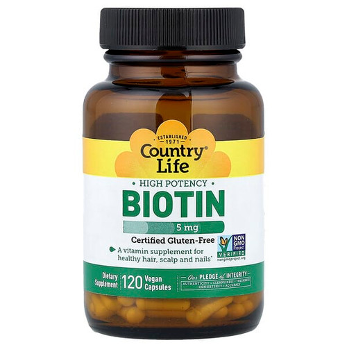 <img alt="Country Life, Biotin, High Potency , 5 mg, 120 Vegan Capsules" title="Country Life, Biotin, High Potency , 5 mg, 120 Vegan Capsules,015794065067"