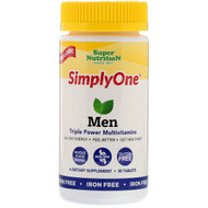 Super Nutrition, SimplyOne, Men, Triple Power Multivitamins, Iron Free, 30 Tablets