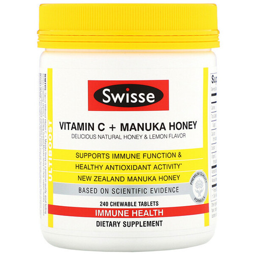 <img alt="Swisse, Ultiboost, Vitamin C + Manuka Honey, Delicious Natural Honey & Lemon Flavor, 240 Chewable Tablets" title="Swisse, Ultiboost, Vitamin C + Manuka Honey, Delicious Natural Honey & Lemon Flavor, 240 Chewable Tablets,850000148420"