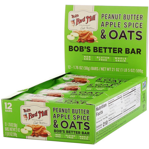 <img alt="Bobs Red Mill, Bobs Better Bar, Peanut Butter Apple Spice & Oats, 12 Bars, 1.76 oz (50 g) Each" title="Bobs Red Mill, Bobs Better Bar, Peanut Butter Apple Spice & Oats, 12 Bars, 1.76 oz (50 g) Each,039978069023"