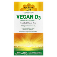 <img alt="Country Life, Certified Vegan D3, 125 mcg (5,000 IU), 60 Vegan Softgels" title="Country Life, Certified Vegan D3, 125 mcg (5,000 IU), 60 Vegan Softgels,015794058212"