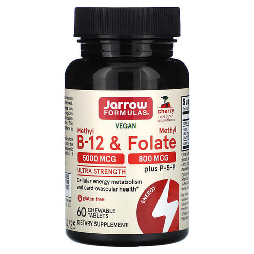 <img alt="Jarrow Formulas, Vegan Methyl B-12 & Methyl Folate, Ultra Strength, Cherry, 60 Chewable Tablets" title="Jarrow Formulas, Vegan Methyl B-12 & Methyl Folate, Ultra Strength, Cherry, 60 Chewable Tablets,790011180197"