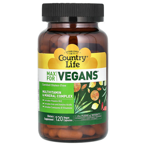 <img alt="Country Life, Max for Vegans, Multivitamin & Mineral Complex, 120 Vegan Capsules" title="Country Life, Max for Vegans, Multivitamin & Mineral Complex, 120 Vegan Capsules,015794081074"