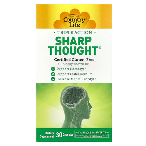 <img alt="Country Life, Triple Action Sharp Thought, 30 Capsules" title="Country Life, Triple Action Sharp Thought, 30 Capsules,015794049470"