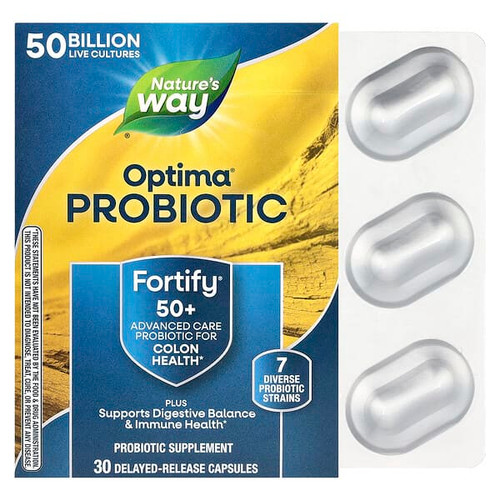 <img alt="Natures Way, Optima Probiotic, Fortify 50+, 50 Billion CFU, 30 Delayed-Release Capsules" title="Natures Way, Optima Probiotic, Fortify 50+, 50 Billion CFU, 30 Delayed-Release Capsules,033674107621"